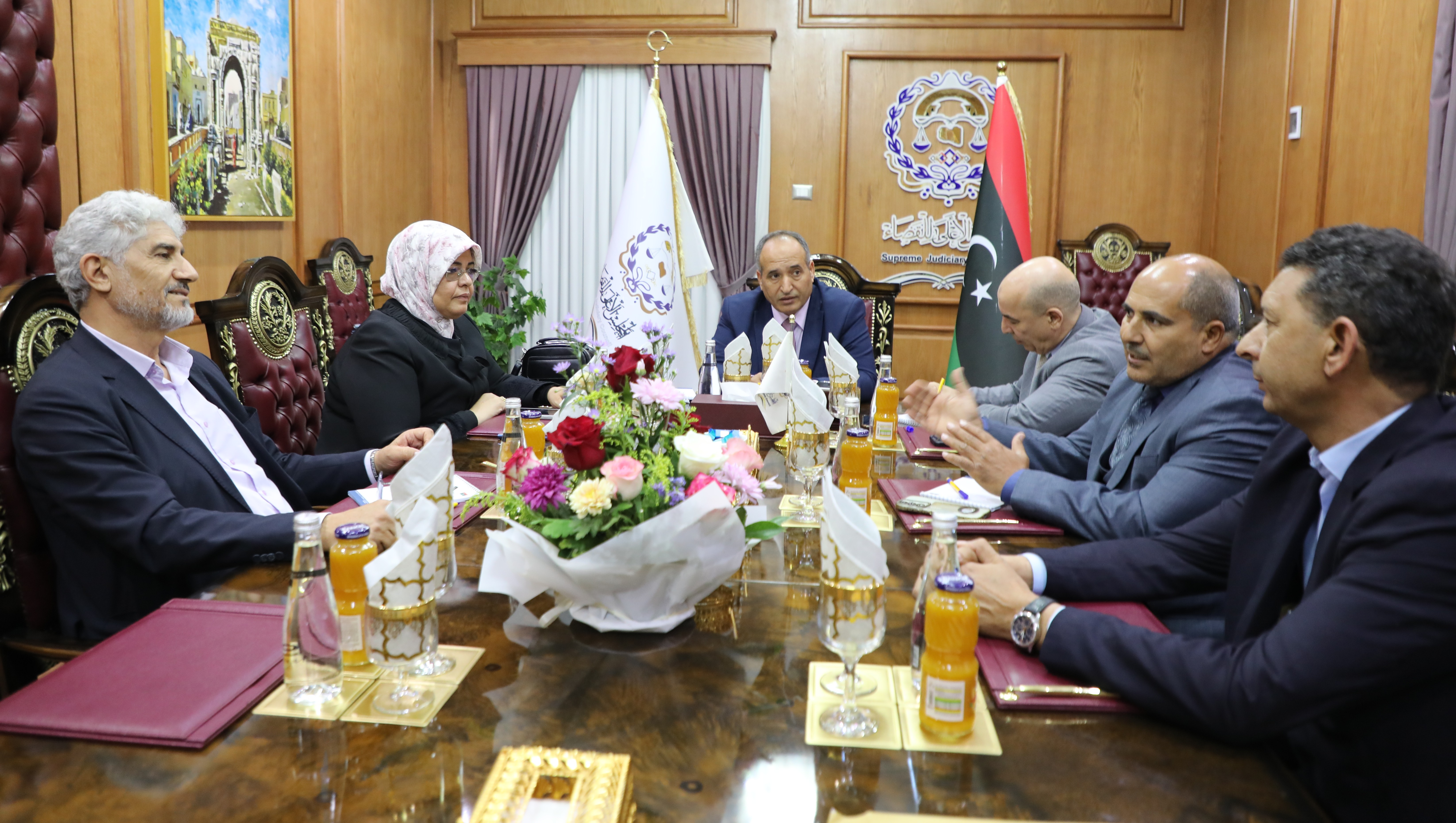  اجتماع السيد المستشار رئيس المجلس الأعلى للقضاء بالسيدة معالي وزيرة العدل بحكومة الوحدة الوطنية 